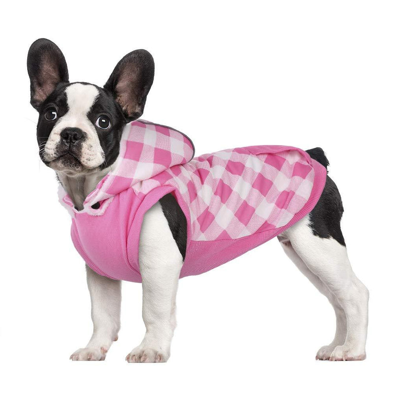 [Australia] - Kuoser British Style Plaid Dog Winter Coat, Windproof Cozy Cold Weather Dog Coat Fleece Lining Dog Apparel Reflective Dog Jacket Dog Vest for Small Medium Dogs with Removable Hat（XXS-L） XXS(Chest:12.2",Body: 8.7") Pink 