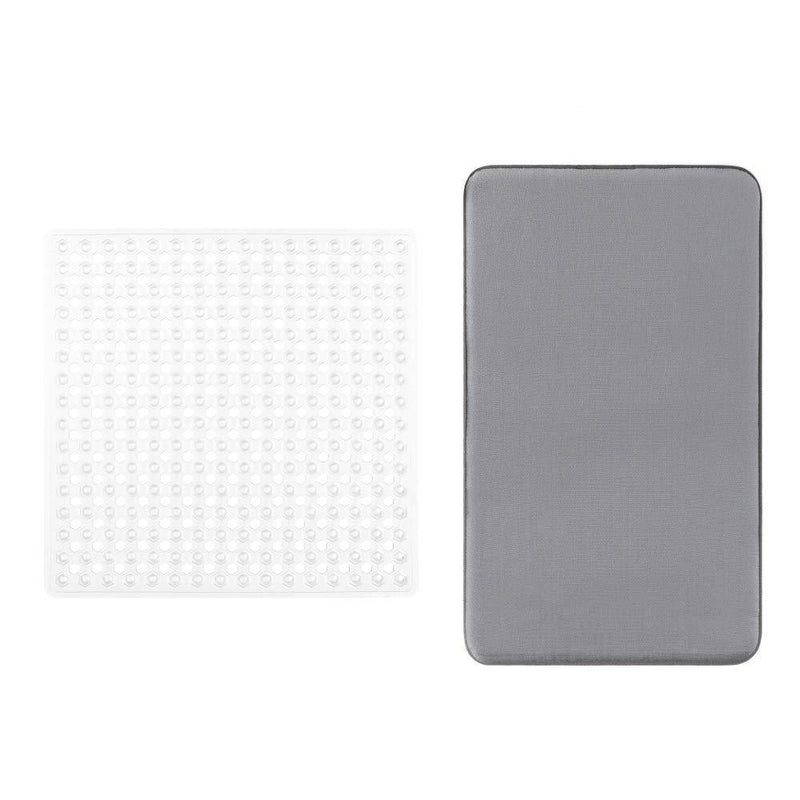 Gorilla Grip Shower Stall Mat and Memory Foam Bath Rug, Mat is Size 21x21 in Clear Color, Bath Rug is Size 30x20 in Graphite Color, Both Machine Washable, 2 Item Bundle - PawsPlanet Australia