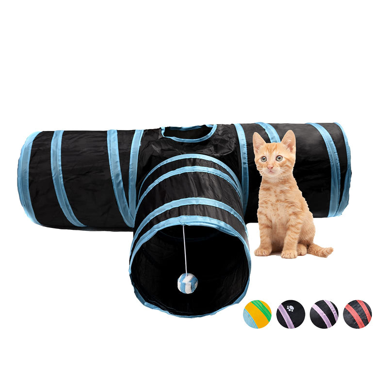 Alicedreamsky Cat Tunnel, Collapsible Tube with 1 Play Ball Kitty Toys, 3 Ways Cat Tunnels for Indoor Cats, Puppy, Kitty, Kitten, Rabbit (Black and Blue) Three way T Shape Black & Blue - PawsPlanet Australia