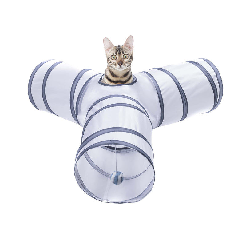 Alicedreamsky Cat Tunnel, Collapsible Tube with 1 Play Ball Kitty Toys, 3 Ways Cat Tunnels for Indoor Cats, Puppy, Kitty, Kitten, Rabbit (White and Gray) White and Gray - PawsPlanet Australia