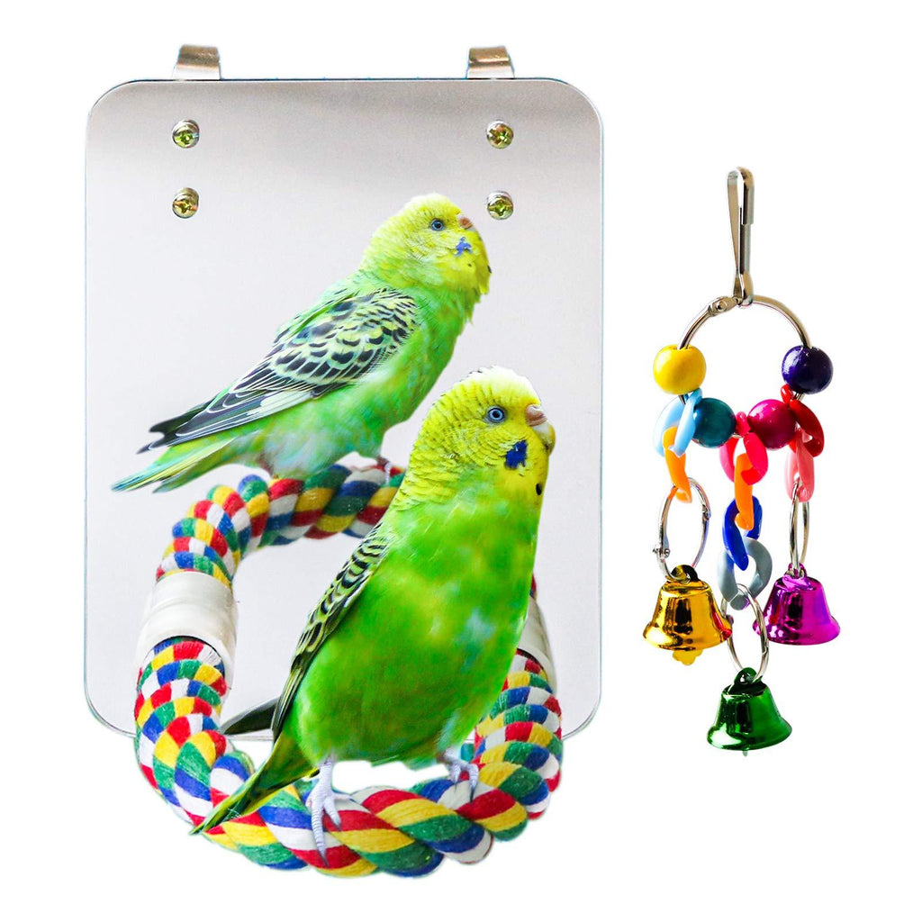 [Australia] - suruikei 7 Inch Bird Mirror with Rope Perch Cockatiel Mirror Parrot Swing Toys Parrot Cage Toys for Parakeet Cockatoo Cockatiel Conure Lovebirds Finch Canaries Set 1 