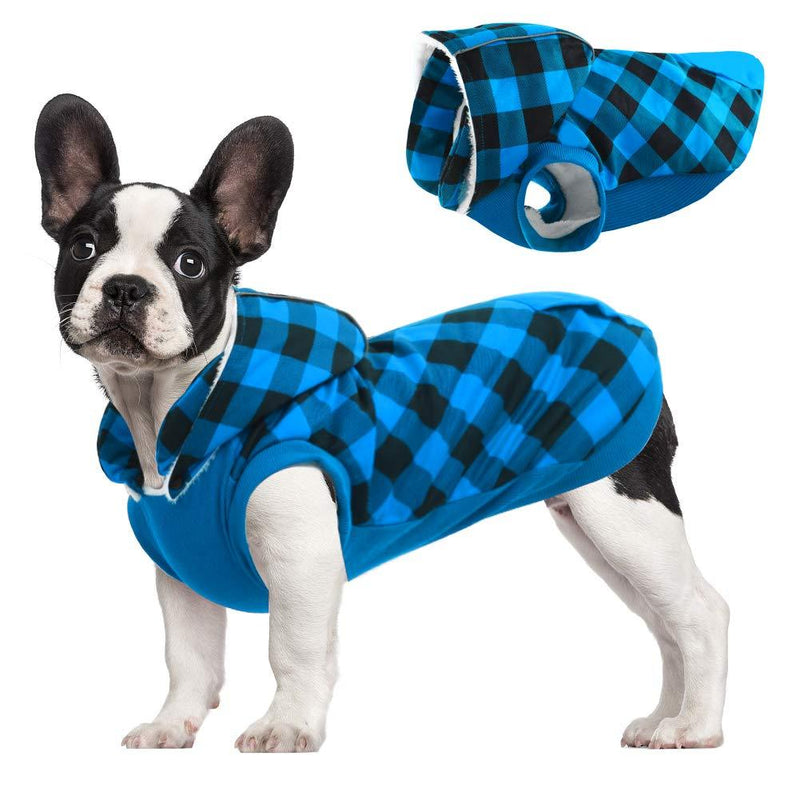 Kuoser British Style Plaid Dog Winter Coat, Windproof Cozy Cold Weather Dog Coat Fleece Lining Dog Apparel Reflective Dog Jacket Dog Vest for Small Medium Dogs with Removable Hat（XXS-L） 2X-Small (Pack of 1) Blue - PawsPlanet Australia