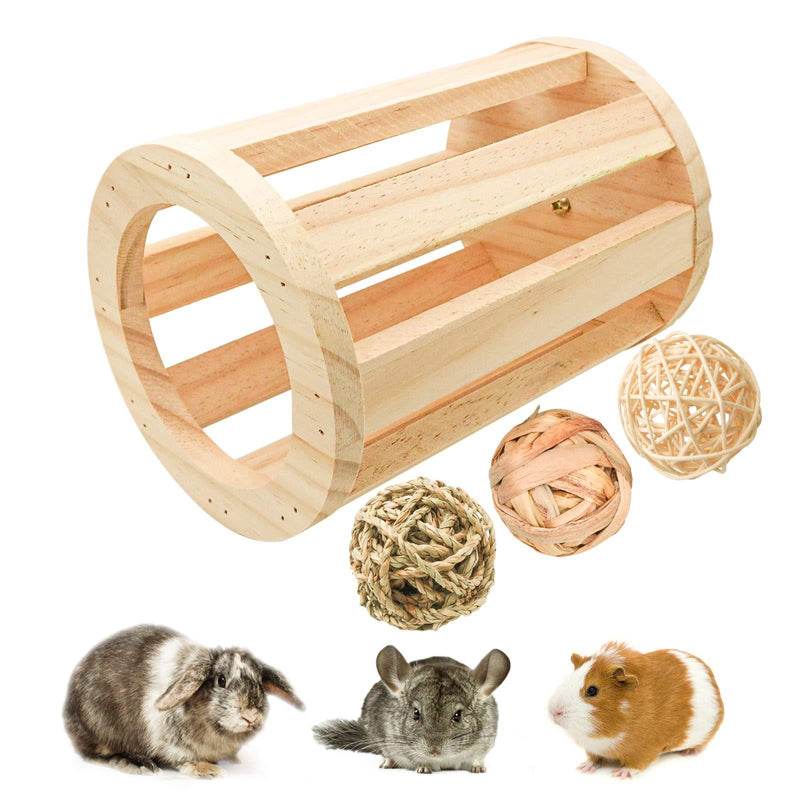 suruikei Rabbit Hay Feeder Rack Wooden Cylindrical Food Manger Grass Holder Hay Food Bin Feeder for Small Animals, Bunny Feeder, Guinea Pig Food Bowl, Chinchilla Hay Bin 1+3 - PawsPlanet Australia