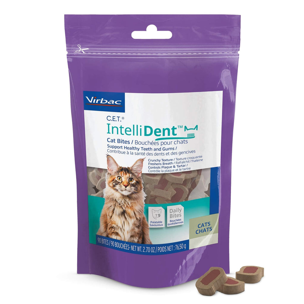 C.E.T. Intellident Cat Bites by Virbac| Dental Care Cat Treats for Healthy Teeth and Gums, Fresh Breath | Chicken Flavor | 90 per Bag - PawsPlanet Australia