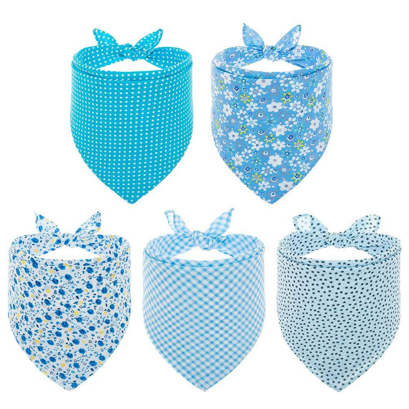 PAWCHIE Floral Series Dog Bandana 5 Pack - Adjustable Soft Cotton Cute Square Bandana for Puppies, Small Dogs Trangle Scarf Daily Wear Blue - PawsPlanet Australia