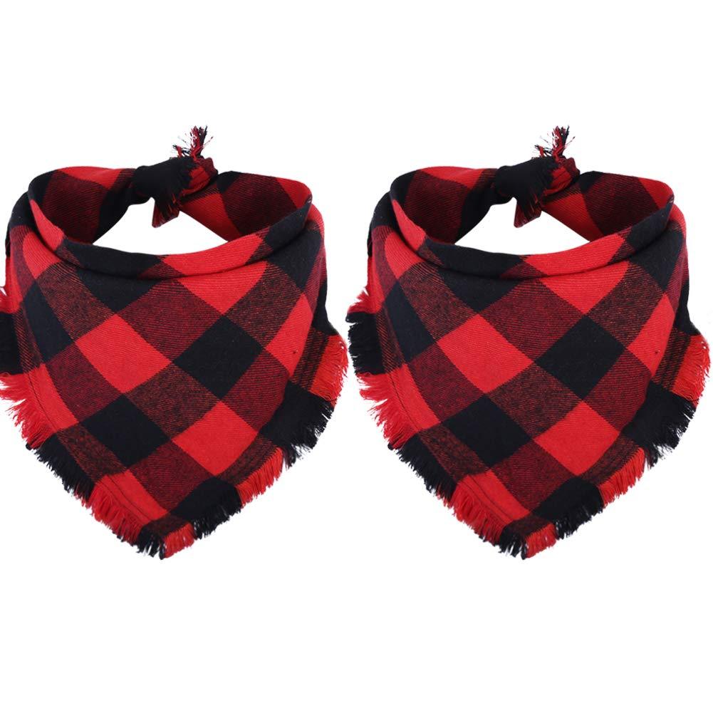 [Australia] - KZHAREEN 2 Pack Dog Bandana Christmas Plaid Reversible Triangle Bibs Scarf Accessories for Dogs Cats Pets Animals Red 