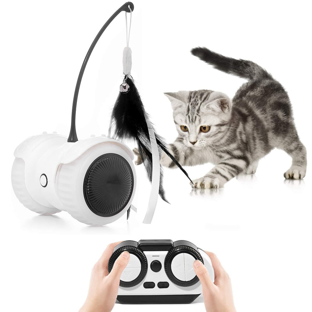 Magkay Interactive Cat Toys for Indoor Cats, USB Charging Auto/Remote Mode Timed with Colorful Led Wheels 6 Feathers Kitty Gadget Electronic Moving Cat Toys Black - PawsPlanet Australia