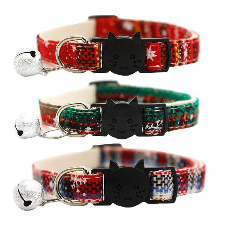 [Australia] - KMNKSCN Christmas Cat Collar Breakaway with Bell - 3 Pack Adjustable Collars Set for Kittens & Puppies Cute Snow Collard for Cats 