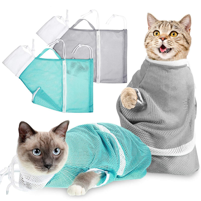 2 Pieces Cat Bathing Bag Cat Shower Net Bag Anti-Bite Anti-Scratch Restraint Bag Adjustable Multifunctional for Bathing, Nail Trimming, Pet Examination, Ears Clean, Keep Pet Calm Grey, Green - PawsPlanet Australia