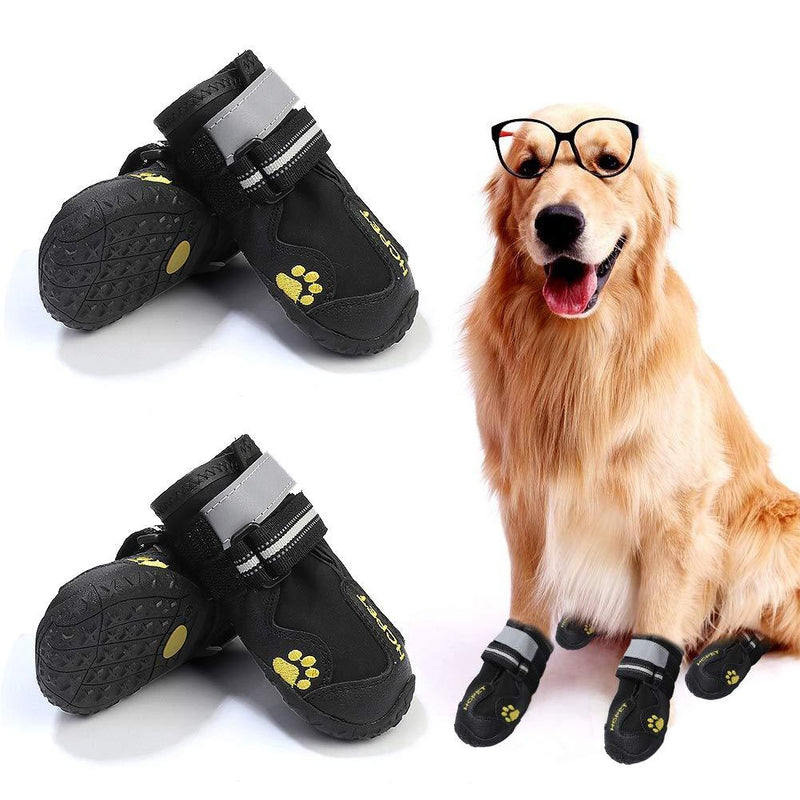 SS SUNCHIRI 4PCS Dog Shoes, Waterproof Dog Boots with Rugged Anti-Slip Sole, Dog Booties with Adjustable Reflective Velcro Straps, Outdoor Dog Paw Protection Rain/Snow Boots for Medium/Large Dogs Size 5：L*W(2.51"x2.24")/ lbs(41-60) Black - PawsPlanet Australia