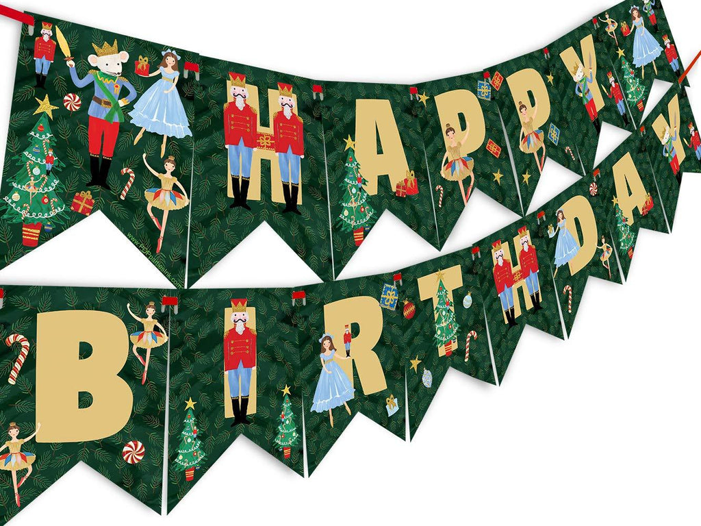 Nutcracker Happy Birthday Banner - Nutcracker Party Supplies - Nutcracker Party Decorations - Christmas Birthday Party - Ballet Party - HB Dark - PawsPlanet Australia