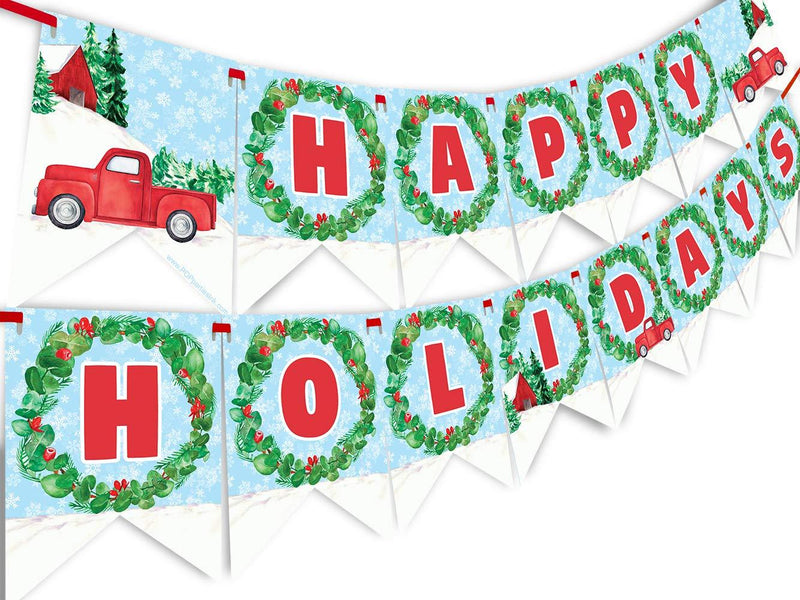 Winter Pick Up Truck Happy Holidays Banner - Red Pick Up Truck Party Supplies - Christmas Pick Up Truck Party Decorations - Christmas Party Decoration - Holiday Party Supplies- HH - PawsPlanet Australia