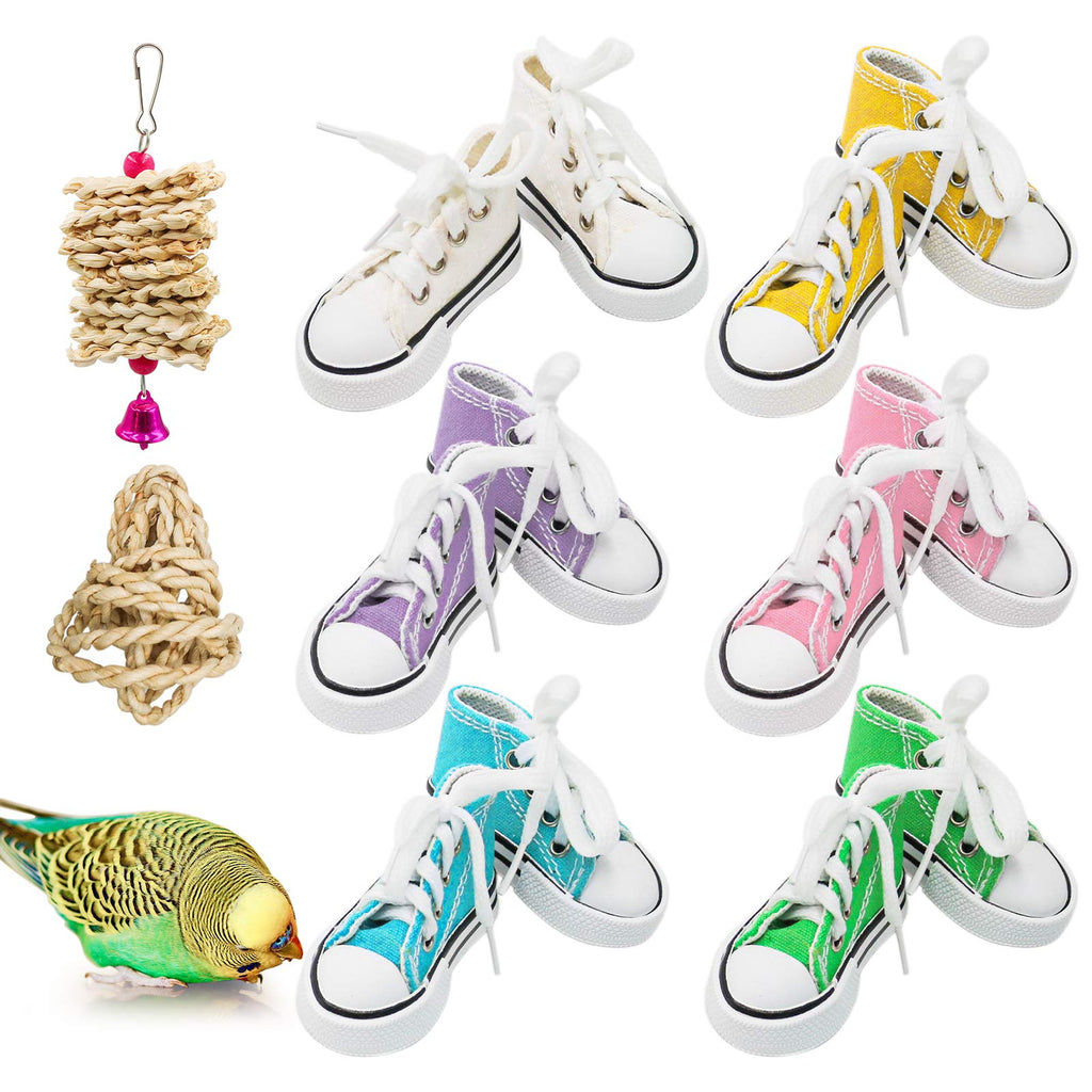 Bird Chewing Toys, 12 Pieces Parrot Sneakers Colorful Cotton Shredder Hanging Cage Bite Toys for Small Parakeets, Cockatiel, Conures, Finches, Budgie, Mynah, Finche, Love Birds,Dove, Parrotlet H01 - PawsPlanet Australia