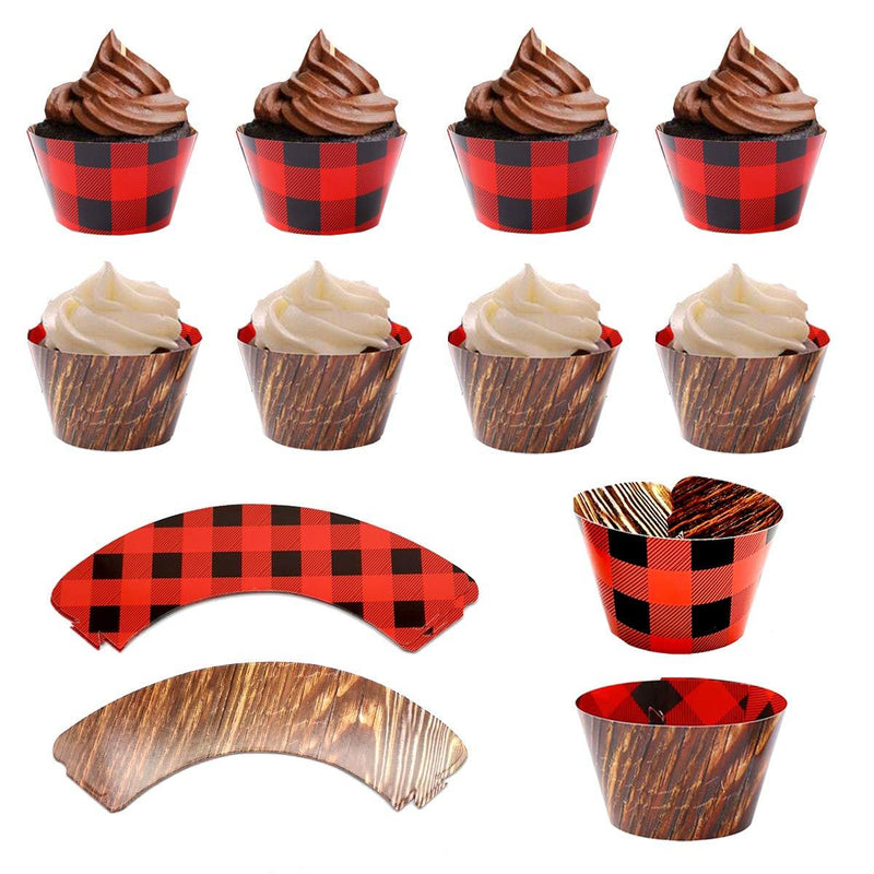 36 Pack Christmas Buffalo Plaid Cupcake Wrappers for Christmas party decorations, Red and Black plaid - PawsPlanet Australia