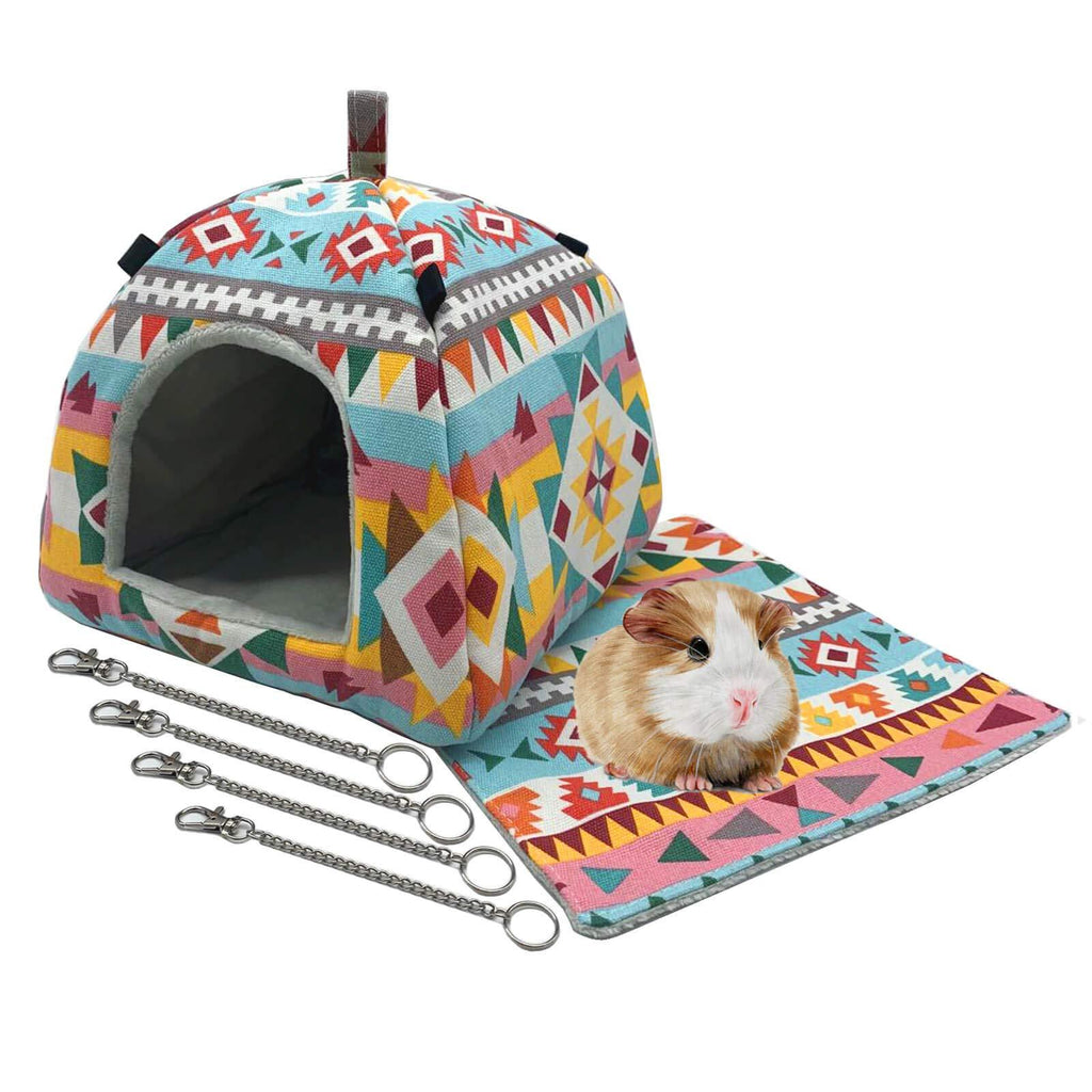 Guinea Pig Hamster Bird Squirrel Ferret Suger Glider Hedgehog Chinchillas Bed Hammock Winter Warm Small Pet Animal Hanging Home House Cotton Cage Nest Tent (Ethnic style + mat, extra large(8.66 inch)) A.Ethnic+mat-8.6'' - PawsPlanet Australia