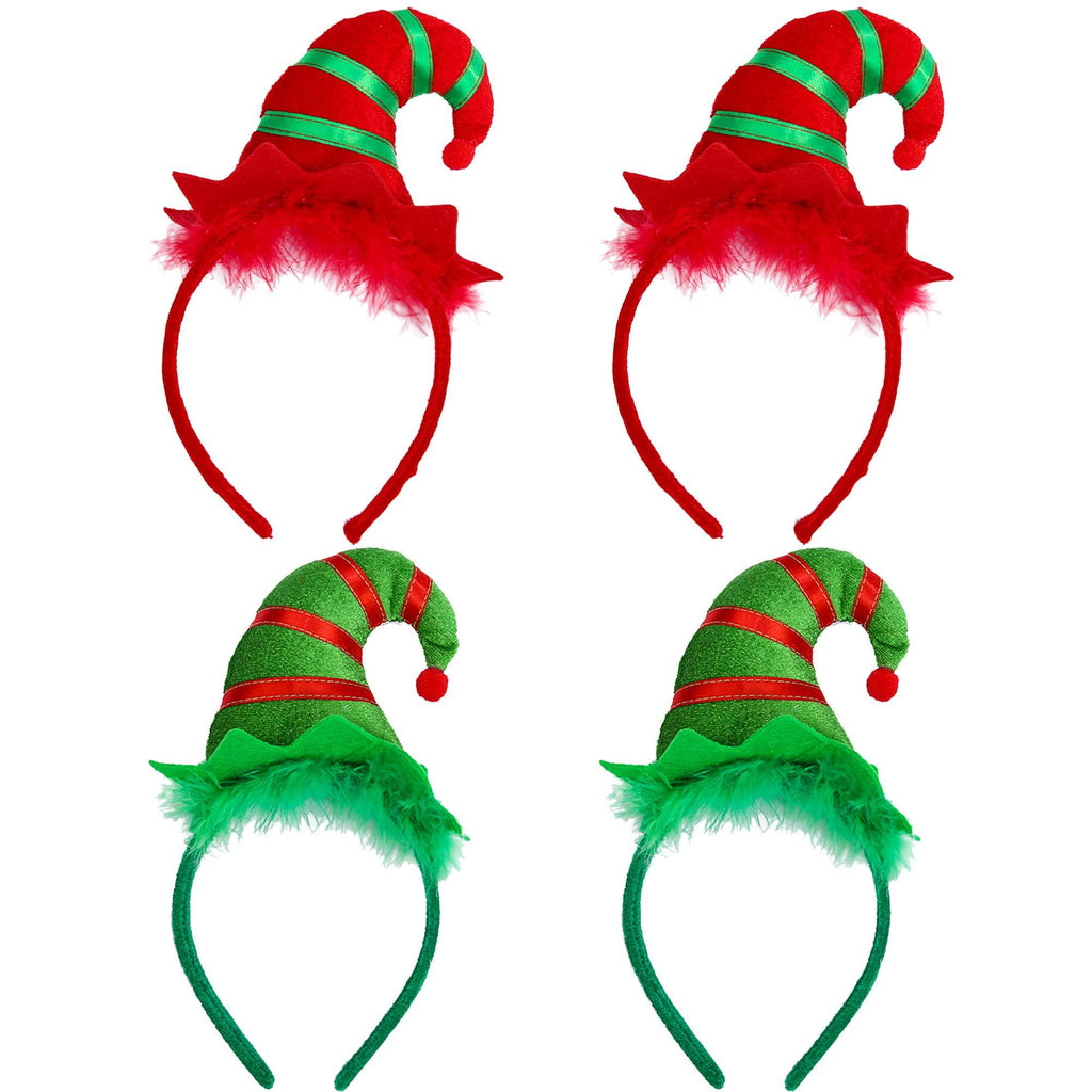Trounistro 4 Pack Christmas Christmas Headbands Elf Headband Elf Hat Hair Hoop For Christmas Holiday Party Decoration - PawsPlanet Australia