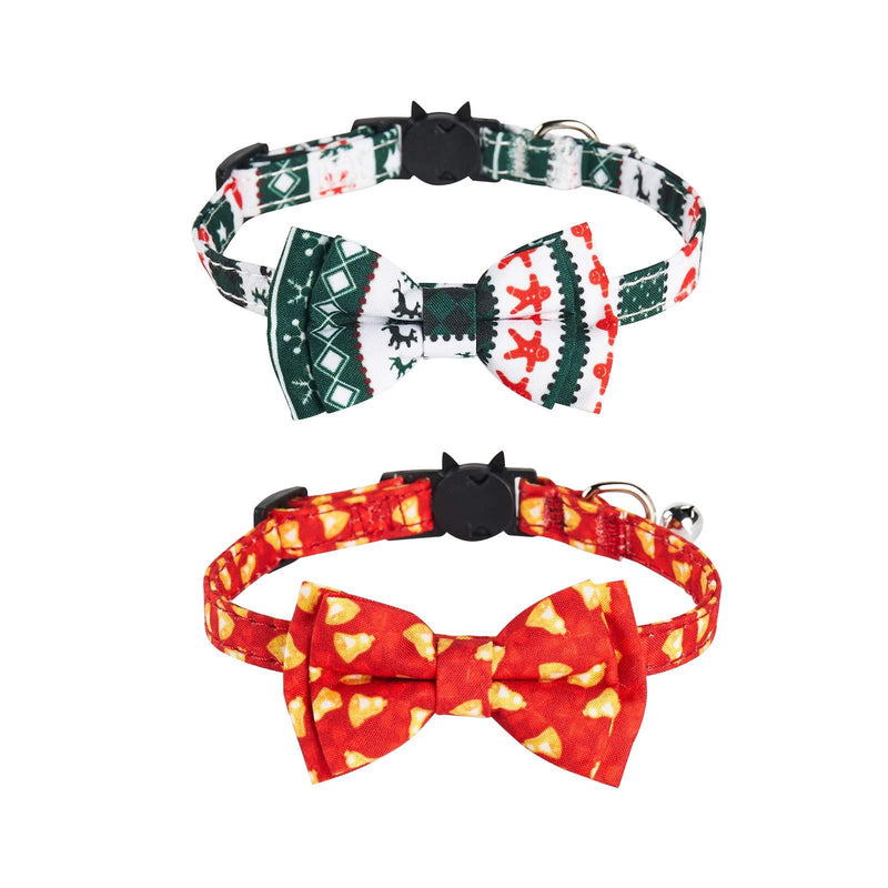 [Australia] - FUNGDN Christmas Pet Collar with Bow Set of 2, Cat and Dog Cotton Collars for Holiday Decorations, Adjustable Santa Collars Accessories with Xmas Design for Cats and Puppies Christmas Pattern 1 