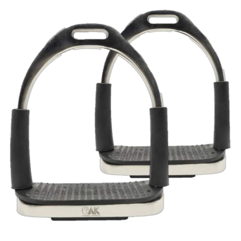AK Folding Flexi Movable Stainless Steel Horse Riding Equestrian Stirrups with Black Tread (4.50 INCHES, Silver) 4.50 INCHES - PawsPlanet Australia