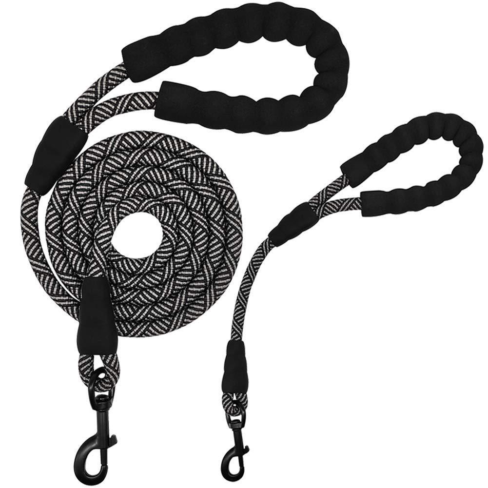 [Australia] - YUCFOREN 18 Inch/24 Inch 2 Sizes 2-Pack Short Dog Leash, 1/2”Thick Rope Traffic Leash with Soft Padded Handle for Medium Large Heavy Duty Dogs Walking Training and Guiding Blind… 18inch+6ft Black 