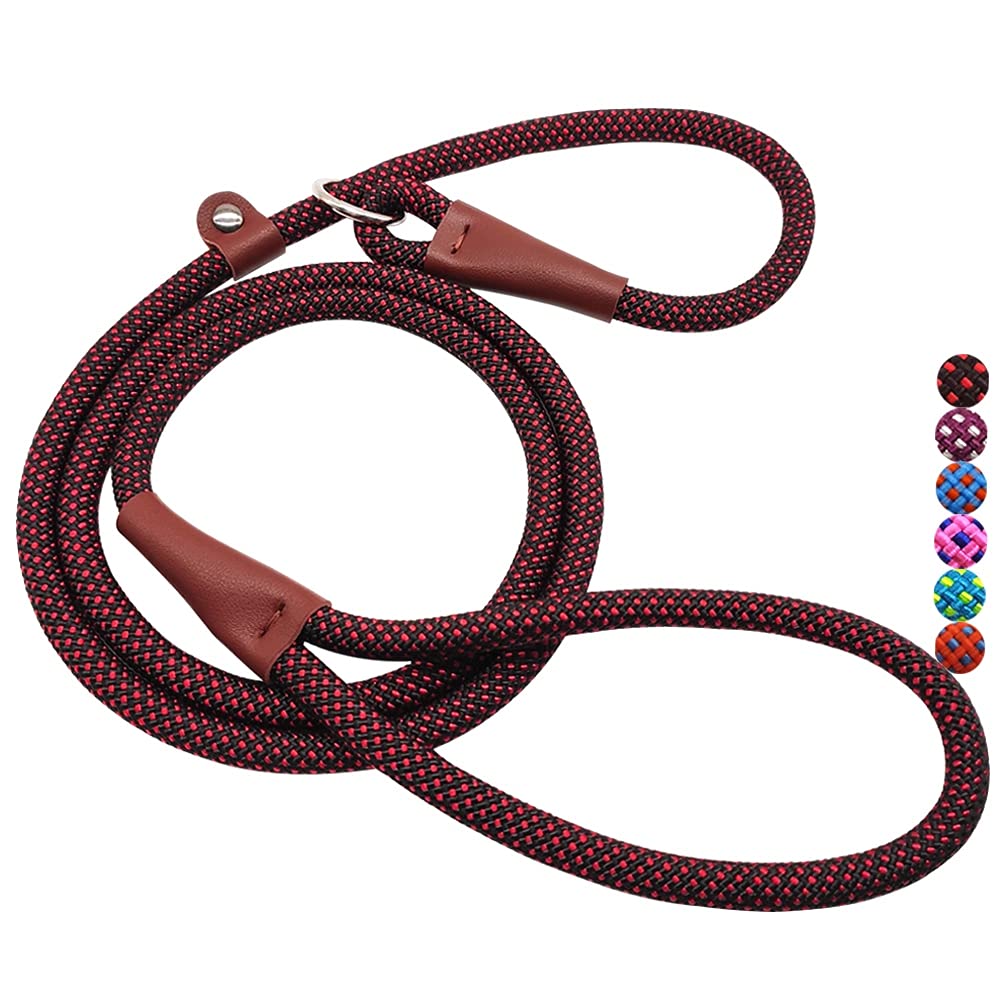 MayPaw Dog Leash Rope Slip Lead,1/4"-5Ft Durable Nylon Puppy Leash- Colorful Adjustable Training Pet Leash for Small and X-Small Dogs 1/4 in x 5ft Pattern C-black red - PawsPlanet Australia