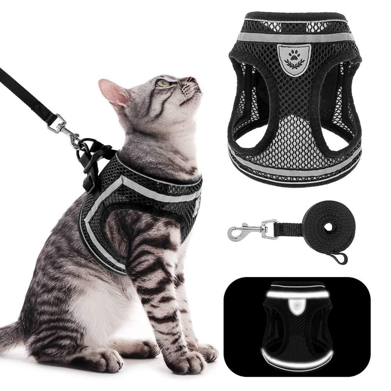 PUPTECK Breathable Cat Harness and Leash Set - Escape Proof Cat Vest Harness, Reflective Adjustable Soft Mesh Kitty Puppy Harness, Easy Control for Outdoor Walking L: chest girth: 16 - 18 in Black - PawsPlanet Australia
