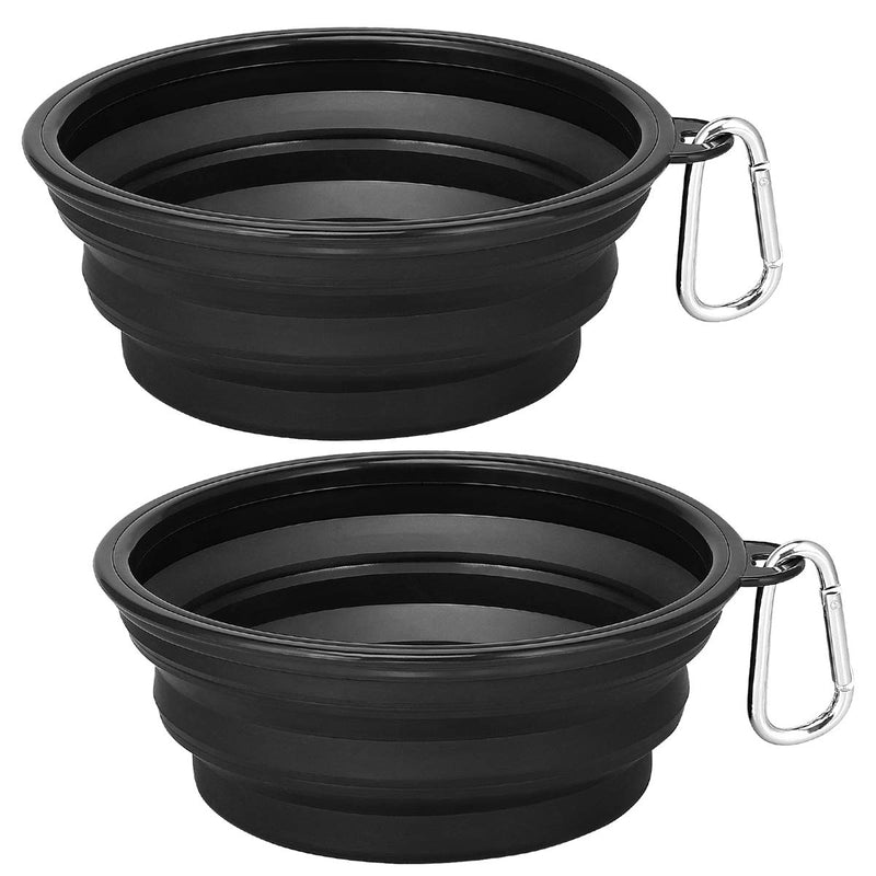 Kytely Large Collapsible Dog Bowls 2 Pack, 34oz Foldable Dog Travel Bowl, Portable Dog Water Food Bowl with Carabiner, Pet Cat Feeding Cup Dish for Traveling, Walking, Parking Black & Black - PawsPlanet Australia