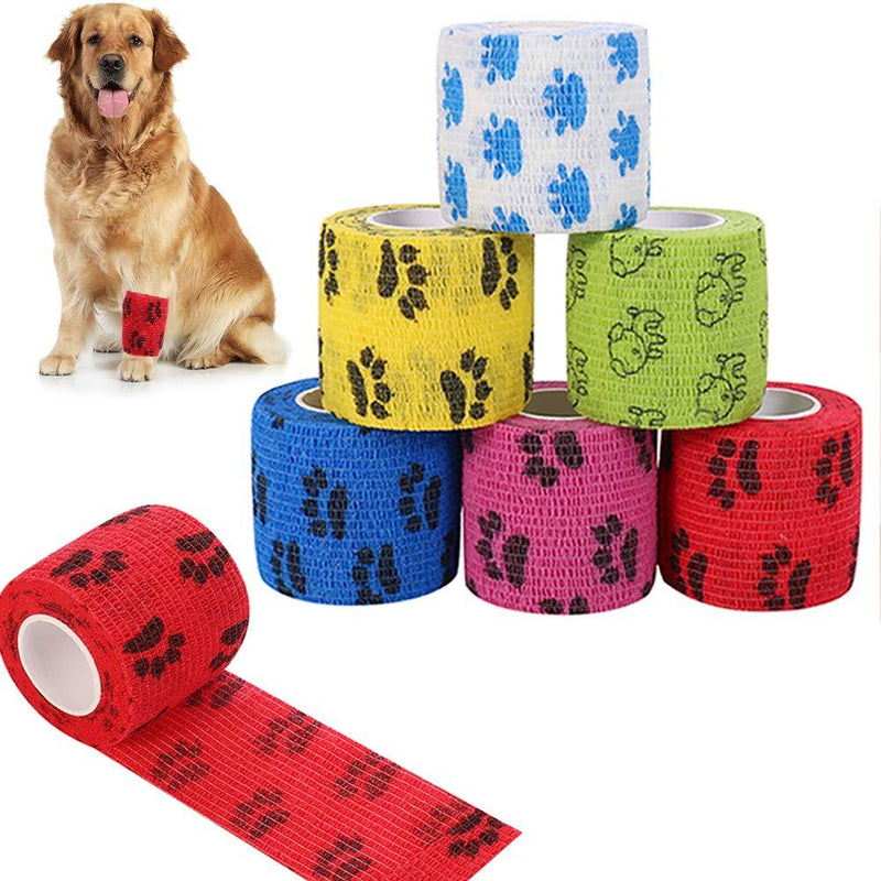 Heyu-Lotus 6 Rolls Pet Vet Wrap, Self Adhesive Cohesive Bandage Non-Woven Elastic Breathable Vet Wrap Bandage Tape for Pet Animals, 5cm x 4.5m - PawsPlanet Australia