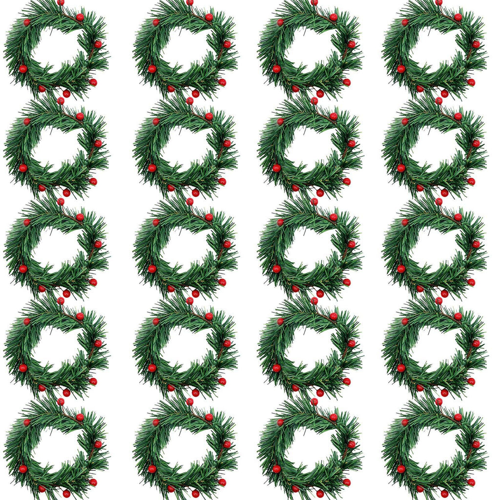 SHANGXING 20 PCS Christmas Candle Ring-3 Inch Artificial Candle Rings with Artificial Berry Christmas Small Wreath Candle Holder Rings for Christmas Holiday Table Decorations - PawsPlanet Australia