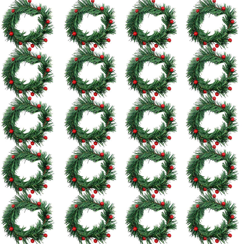 SHANGXING 20 PCS Christmas Candle Ring-3 Inch Artificial Candle Rings with Artificial Berry Christmas Small Wreath Candle Holder Rings for Christmas Holiday Table Decorations - PawsPlanet Australia