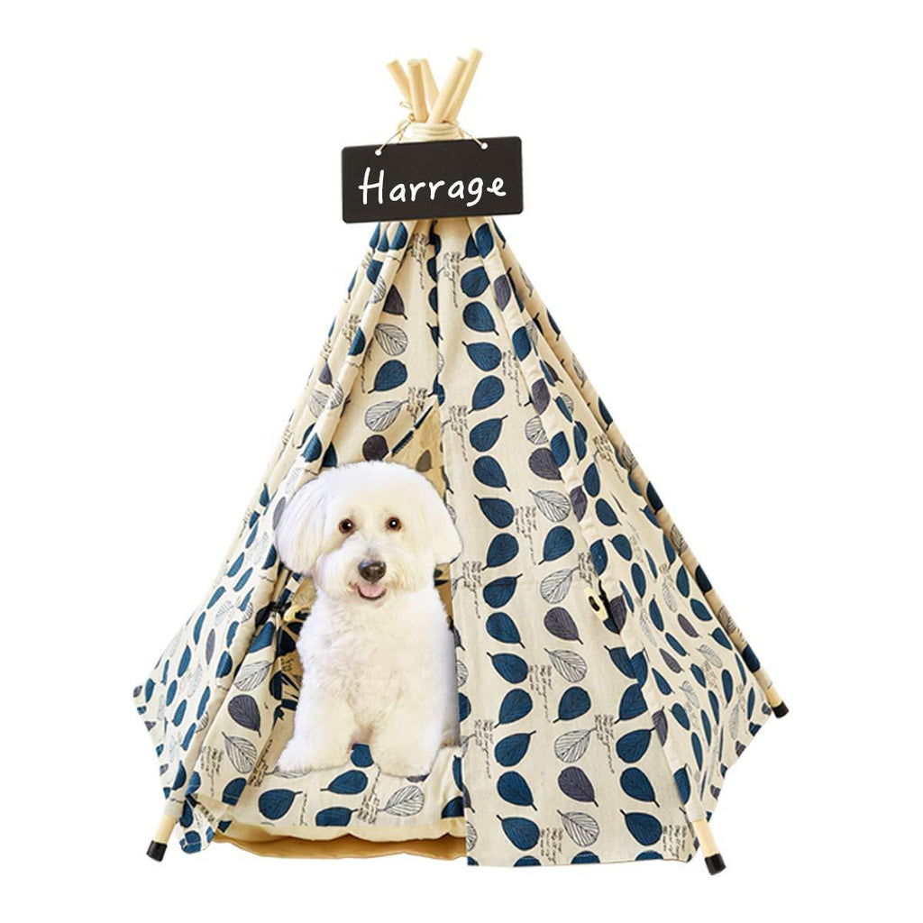 Harrage Folding Indoor Dogs House, Outdoor Portable Pet Teepee Dog & Cat Tents, 24inch Small Dog & Cat Cute Puppy House with Cushion Bed Blue Leaf - PawsPlanet Australia