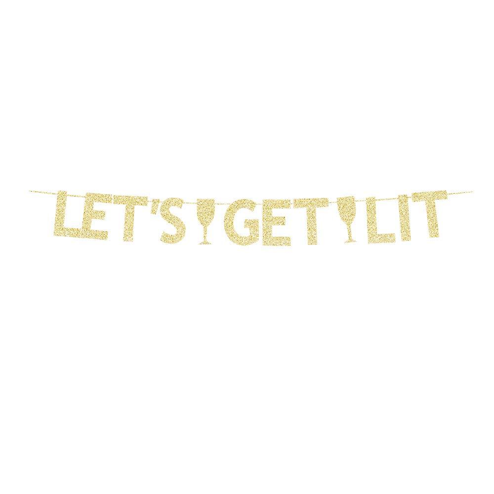 Let's Get Lit Banner, Christmas Eve, New Year Eve, Fiesta, Birthday, Bach, Wedding Party Decorations Gold Gliter Paper Photo Props - PawsPlanet Australia