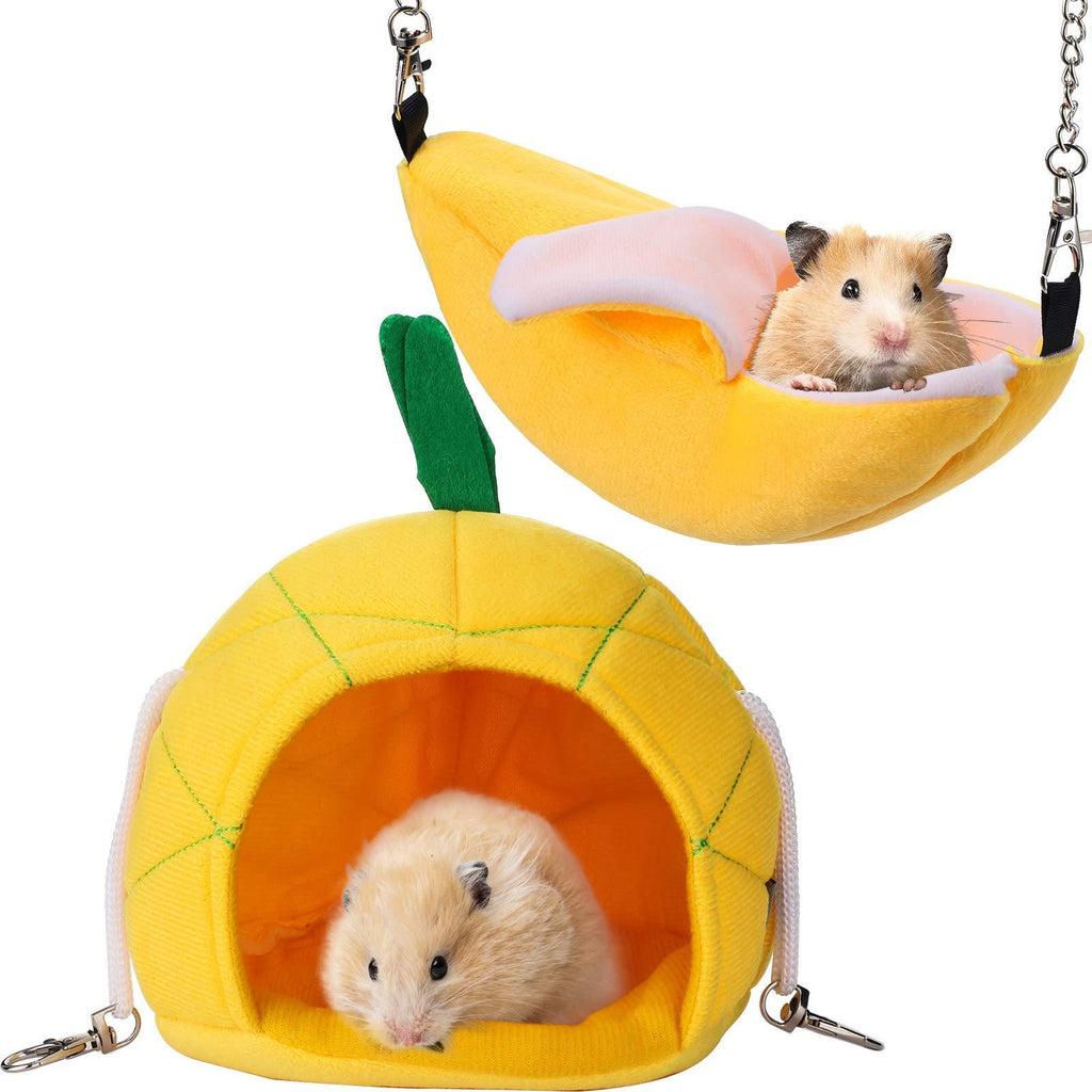 Jetec 2 Pieces Hamster Hammock Soft Bed Small Pet House Animals Hamster Hanging House Cage Nest for Guinea Pig Rat Chinchilla Sleep and Play (Banana and Pineapple) - PawsPlanet Australia