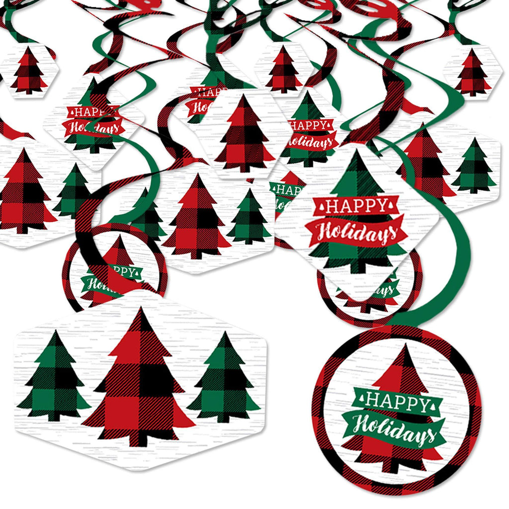 Big Dot of Happiness Holiday Plaid Trees - Buffalo Plaid Christmas Party Hanging Decor - Party Decoration Swirls - Set of 40 - PawsPlanet Australia