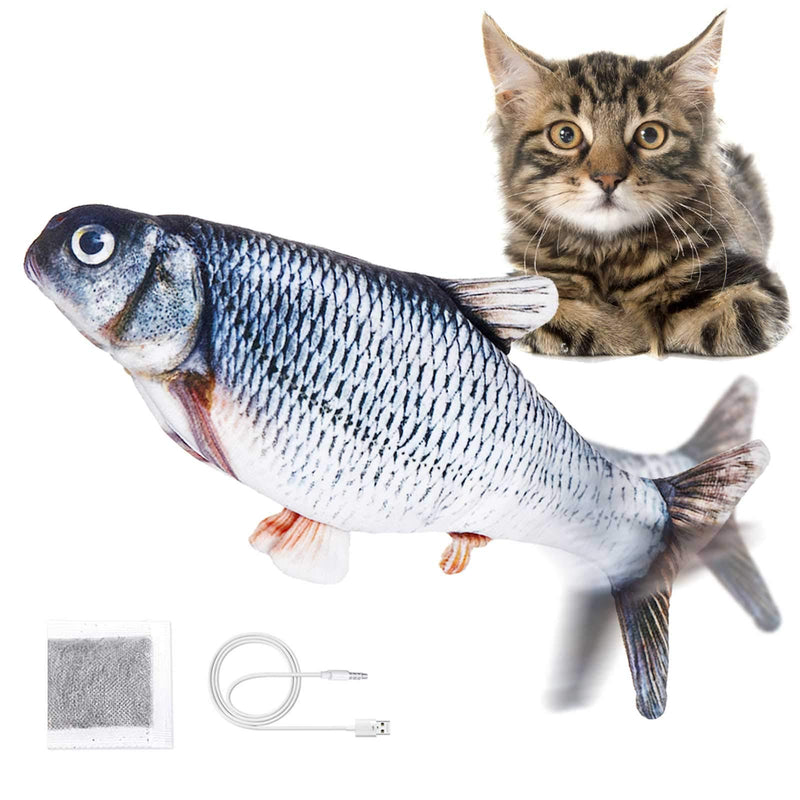 Jeteven 12'' Moving Fish Cat Toy, Floppy Fish Cat Toy, Catnip Toys, Realistic Plush Electric Wagging Fish Cat Toy, Funny Interactive Fish Cat Toy for Cat Exercise black and white carp - PawsPlanet Australia