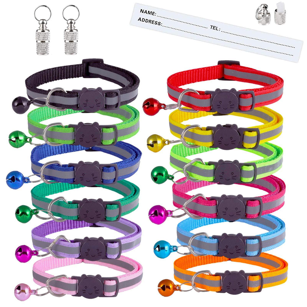 Extodry 14 Pack Reflective-Breakaway Cat Collars with Bells,Safety Buckle Kitten Collar,with Name Tag,Adjustable,Ideal for Girl Cats Male Cats,Pet Supplies,Stuff,Accessories(12 Colors & 2 ID Tags) 12 colors&2 Silvery Tags - PawsPlanet Australia