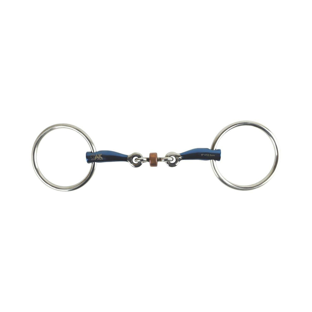 AK Loose Ring Double Jointed Lozenge with Cooper Roller Horse Riding Bits (5.50'', Blue-Silver) 5.50'' - PawsPlanet Australia