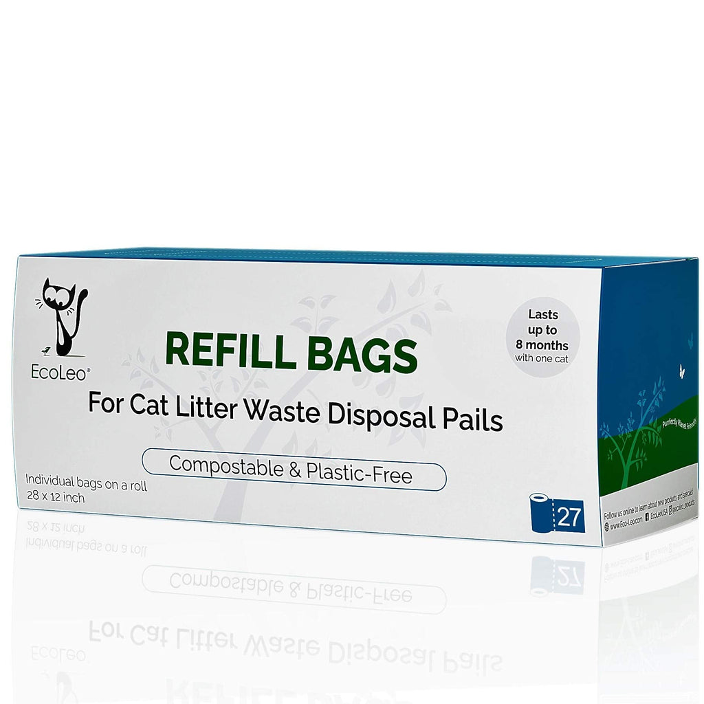 EcoLeo Refill Bags, Litter Genie Compatible, Compostable, Equals 4 1/2 Pack of Name Brand, Plastic-Free, Eco-Friendly, Litter Champ and Litter Locker Compatible 27-Count - PawsPlanet Australia