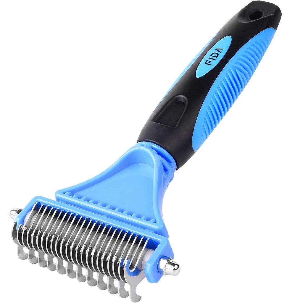 Fida Dematting Tool for Dogs and Cats - 2 Sided Pet Undercoat Rake - Safe Grooming & Deshedding Brush - Comb Out Mats & Tangles Easily - PawsPlanet Australia