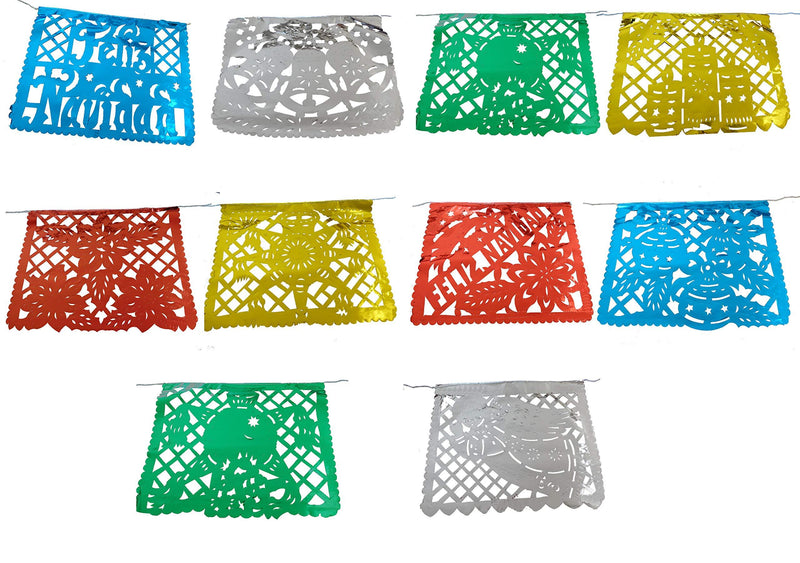 2 Pack of 16 ft Banners of Metallic Papel Picado Mexican Christmas Decorations - Authentic Artisan Handmade Colorful Xmas Decoration Party Fiesta Supplies for The Holidays - PawsPlanet Australia