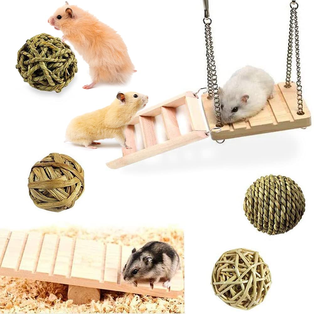 YANGWX Rabbit Toys, Guinea Pig Toys, Hamster Chew Toys Accessories, Teeth Care Molar Toy for Rabbits Bird Bunny - 7PCS M:7PCS - PawsPlanet Australia