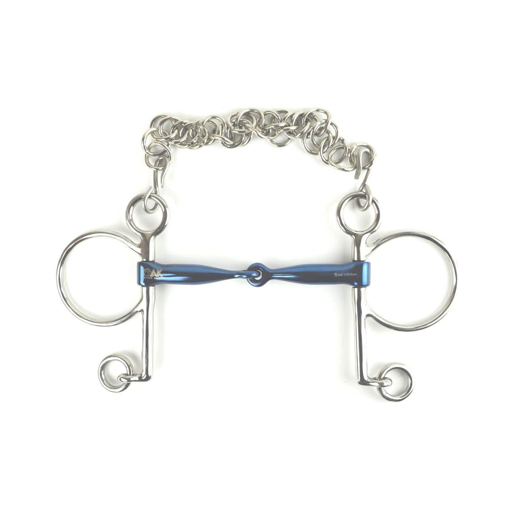 AK Pelham Bit with Single Joint with Curb Chain Horse Riding Bits AKRS-2608 (5.50'', Blue-Silver) 5.50'' - PawsPlanet Australia