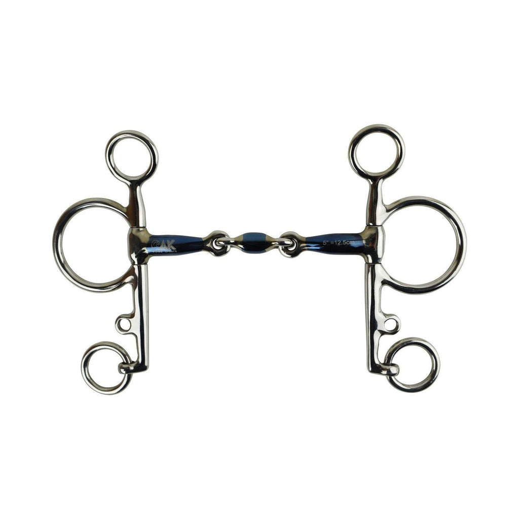 AK Pelham with Double Jointed Bit in Sweat Iron Horse Riding Bits AKRS-2610 (4.75'', Blue-Silver) 4.75'' - PawsPlanet Australia