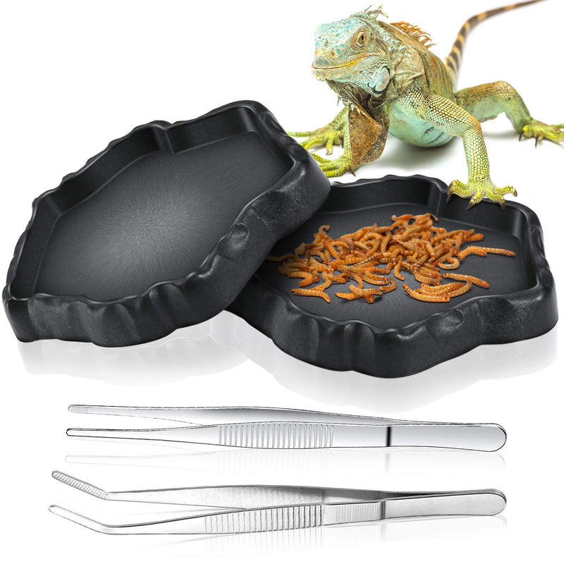 4 Pieces Reptile Water Dish Food Bowl Set Includes 2 Food Feeder Bowl Resin Reptile Bowl Water Bowl 2 Feeding Tweezer Tong Reptile Rock Feeder for Pet Tortoise Lizard Frog Gecko Snake Chameleon - PawsPlanet Australia