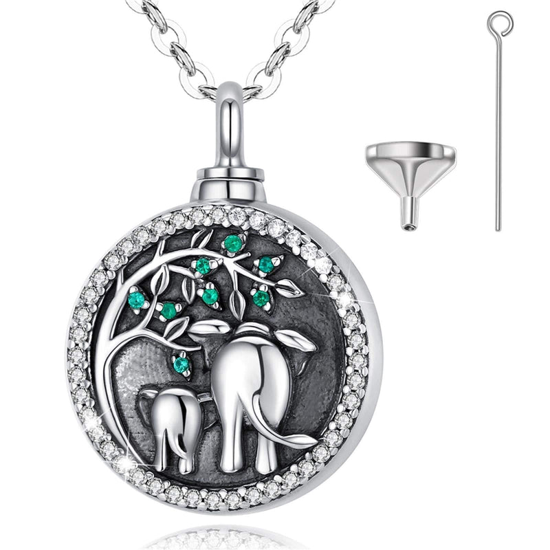 EUDORA Sterling Silver Tree of Life Cremation Necklace, Memorial Vintage Family Celtic Tree Urns Neckless for Human Pet Ashes, Sympathy Gift for Her, 20" Chain A - Elephant Mom and Baby - PawsPlanet Australia