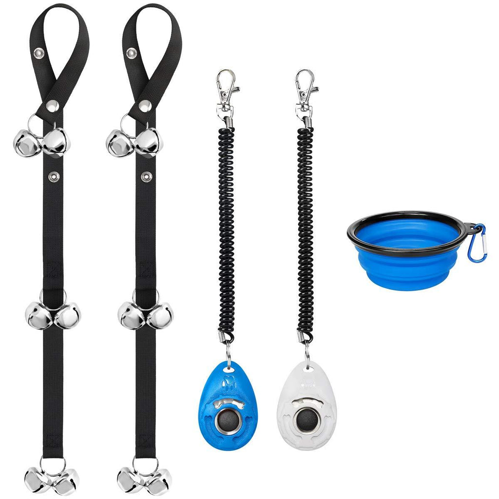 Kytely 2 Pack Dog Doorbells Adjustable Dog Bell, Puppy Bells Potty Training Bells with 2 Dog Training Clickers and One Collapsible Dog Bowl for Door Knob, Dog Training, Housebreaking Style 2 - PawsPlanet Australia