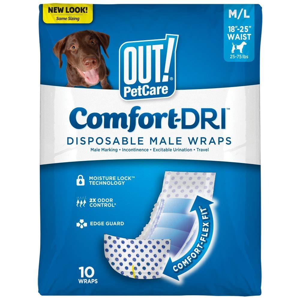 OUT! Disposable, Absorbent Male Dog Wraps with Leak Proof Fit medium/large(38-44) - PawsPlanet Australia
