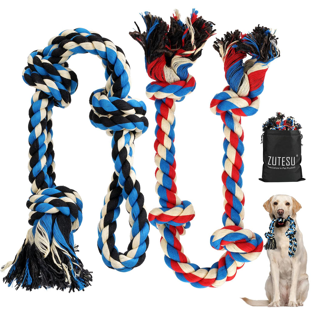 Zutesu Dog Chew Toy for Aggressive Chewer, Interactive Dog Rope Toys for Medium to Large Breed Dogs, Almost Indestructible Large Puppy Teething Chew Tug of War Toy for Training 2 Pack - PawsPlanet Australia