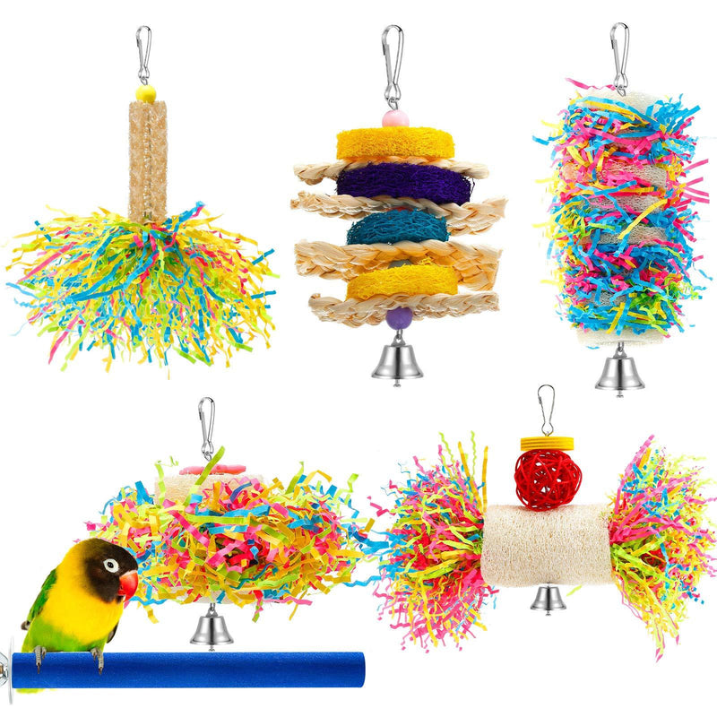 6 Pieces Parrot Cage Shredder Toy Bird Chewing Toys Foraging Hanging Toy Bird Loofah Toys with Bird Perch Stand Toy Blue Paw Grinding Stick for Small Bird Parakeets Cockatiel Conure African Grey - PawsPlanet Australia