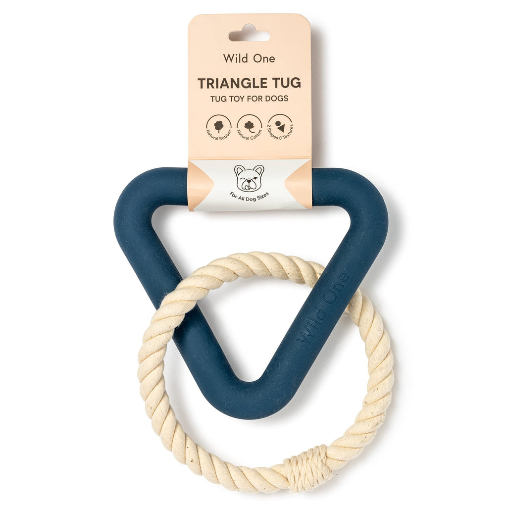 Wild One, Triangle Tug Dog Toy, Navy, 100% Natural Rubber, Fun to Chew, Durable for Medium and Large Breeds, Rope Toy Blue - PawsPlanet Australia