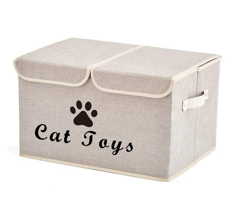 Morezi Large Dog Toys Storage Box Canvas Storage Basket Bin Organizer with Lid - Perfect Collapsible Bin for Organizing Dog Cat Toys and Accessories Cat Beige - PawsPlanet Australia